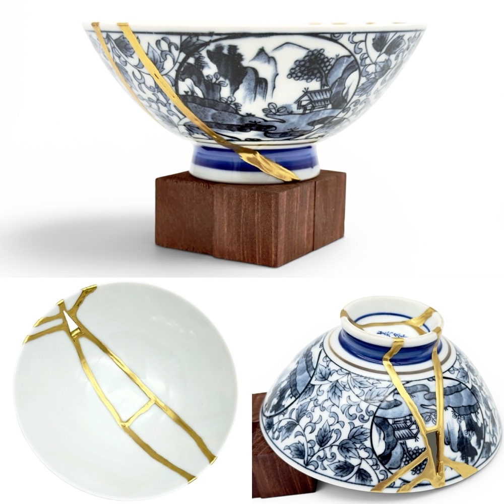 Kintsugi Bowl Vintage Japanese Porcelain Gold Crack Art Personal Growth Gift